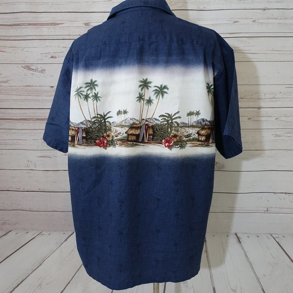 VTG RJC Hawaiian Shirt Button Up Blue Camp Shirt - Picture 5 of 10